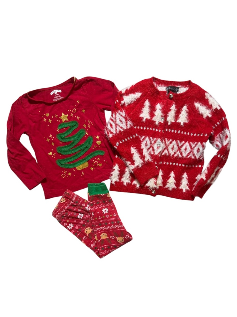 Girls festive Christmas Holiday Sweater, appliqué tee bottoms 2t